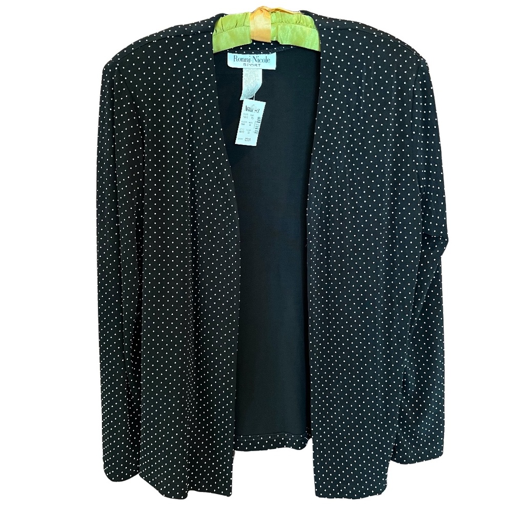 Ronni Nicole Open Front Dress Top | Black w/ Raised Beads | Shoulder Pads  NOS
